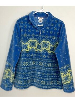 Talbots Vintage Fair Isle Nordic 1/4 Zip Fleece Sweater Sweatshirt Large Petite